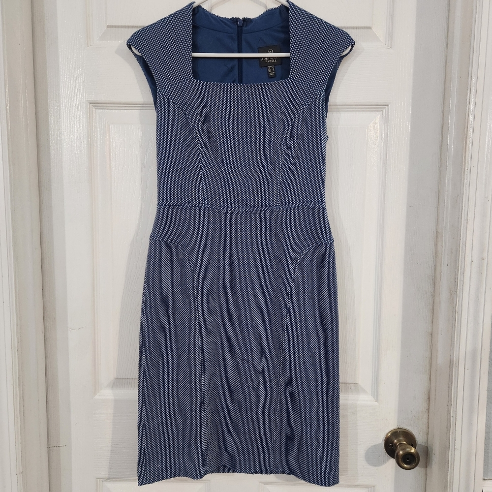 Adrianna Papell Blue and White Sheath Dress